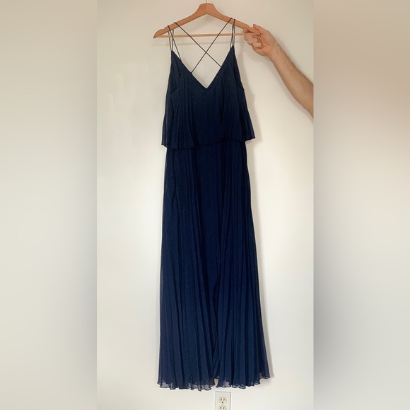 ASOS Design Tall Pleated Crop Top Maxi Dress - Navy UK 16 / US L - Picture 7 of 7